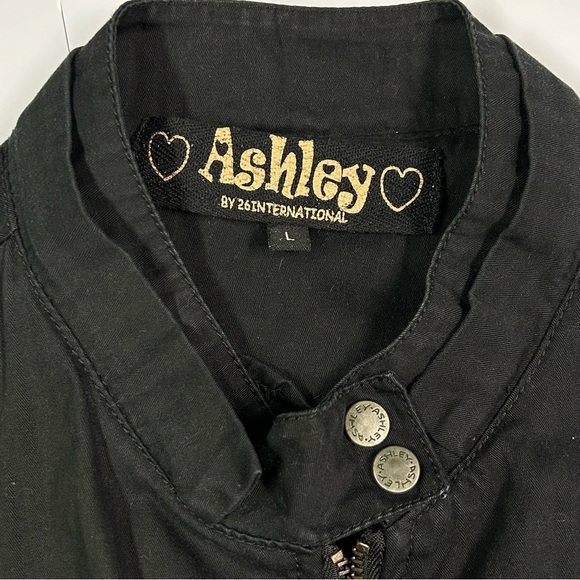 Ashley Womens Utility Jacket Size L Full Zip Cotton Pockets Black Y2k Grunge - Picture 6 of 11